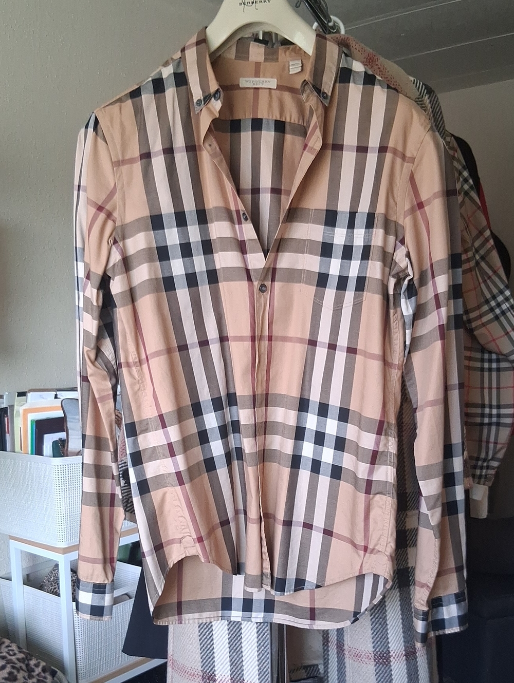 Burberry Beige Plaid Cotton Button-Front Shirt Jacket